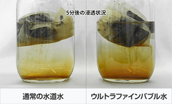 5分後の浸透状況｜市販の麦茶による抽出率試験