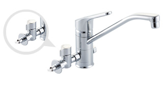 キッチン分岐水栓　分岐水栓付き蛇口