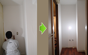 洗面所の壁紙の張替、床のクッションフロアの張替え