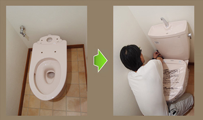 内装を張り替えた後、新しい便器を設置