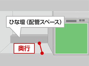 シンク下奥にひな段（配管スペース）がある場合の寸法方法｜ビルトイン食洗機の交換・取付け