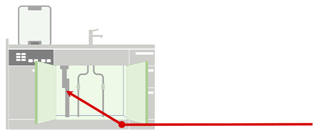 シンク下から食洗機本体が見えるか確認｜ビルトイン食洗機の交換・取付け