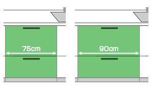 幅75cmまたは幅90cm部分に設置する