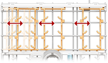 ピンの位置を変えられる可動式レール|おかってカゴ・ディープタイプ|リンナイ(Rinnai)ビルトイン食洗機の下カゴ