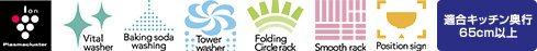 イオンプラズマクラスター｜重曹洗浄｜タワーウォッシャー｜リンナイ食洗機の機能