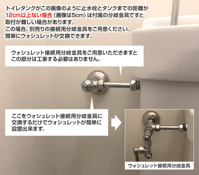 本格ウォシュレットを簡単に接続　三角タンクへの取り付けにも最適