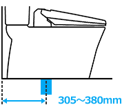 排水芯は305mmから380mmの間にあります｜ジャニスリモデルトイレの表記