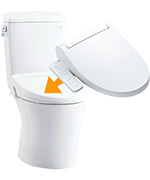 LIXIL（リクシル、INAX）アメージュとKB31シャワートイレのセット（組み合わせ便器・手洗いなし・フチレス・アクアセラミック・袖リモコン・便器部品番：YBC-Z30S、(床排水芯200mm）、タンク/機能部品番：DT-Z350のトイレ交換が特価・格安であることを説明する画像。トイレ便器（62%オフ）＋シャワートイレ（61%オフ）＋基本工事費の合計＝税込112,564円